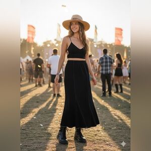 Y2K Black Whimsygoth Dark Mermaid Skirt Maxi Cotton Blend Women's L XL Festival